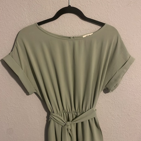 First Love Wrap Dress M Sage Green Maxi Belted Wedding Guest Modest Bridesmaid - Picture 4 of 14